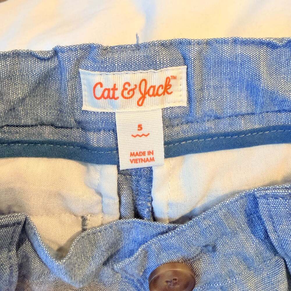 Cat & Jack Boys' Light Blue Chambray Flat Front Chino Pants Size 5 - Picture 4 of 4